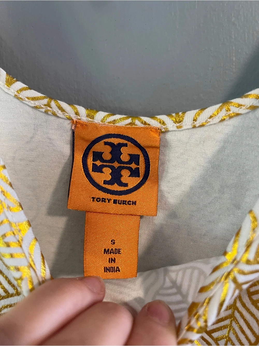 Tory Burch White & Gold Metallic leaf print tank Size S